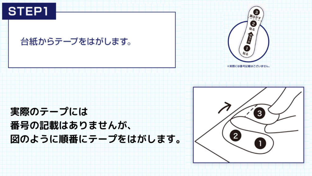 STEP①：台紙からテープをはがします